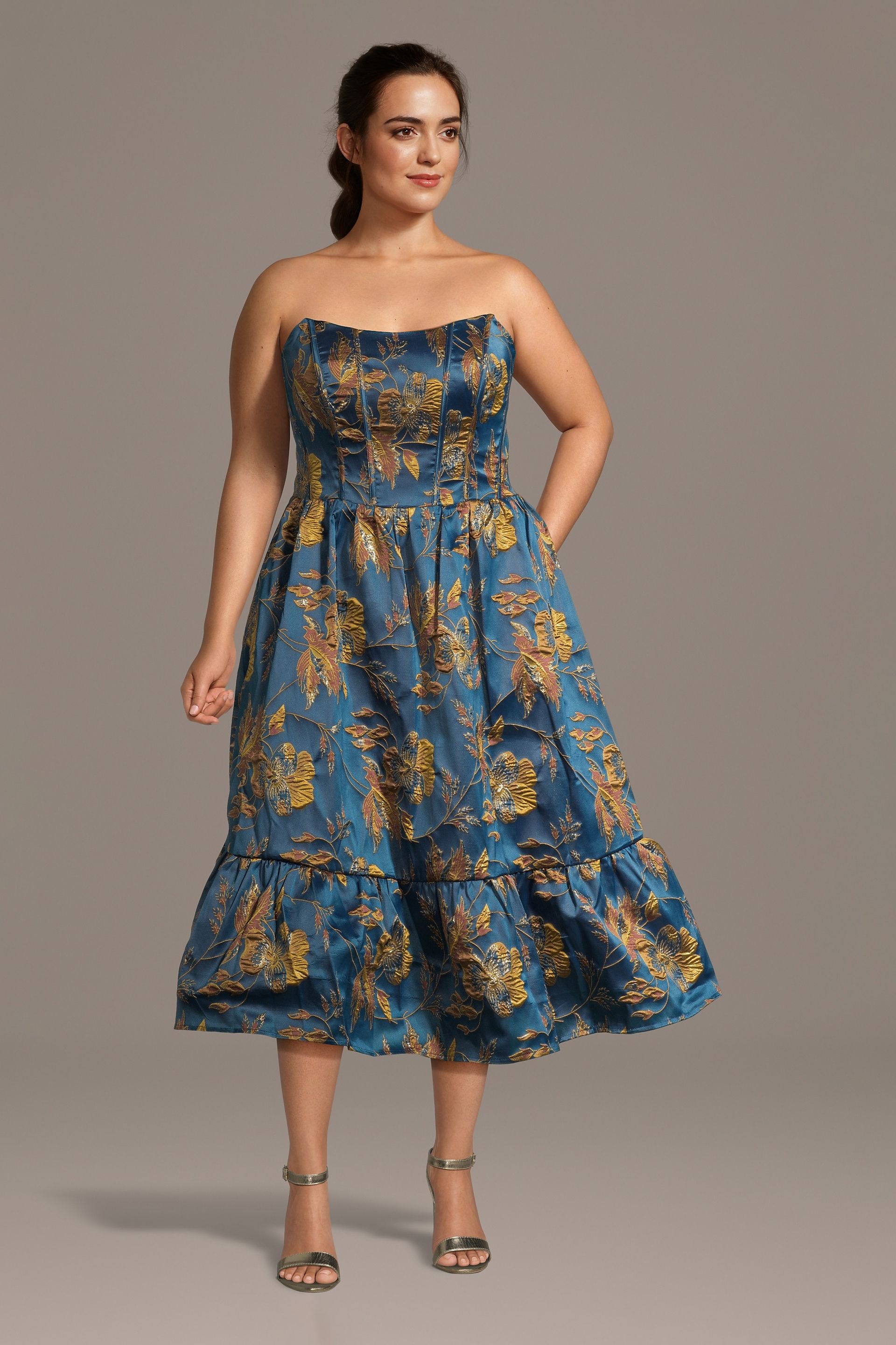 Picture of Sculpted Jacquard Corset Bodice A-Line Dress