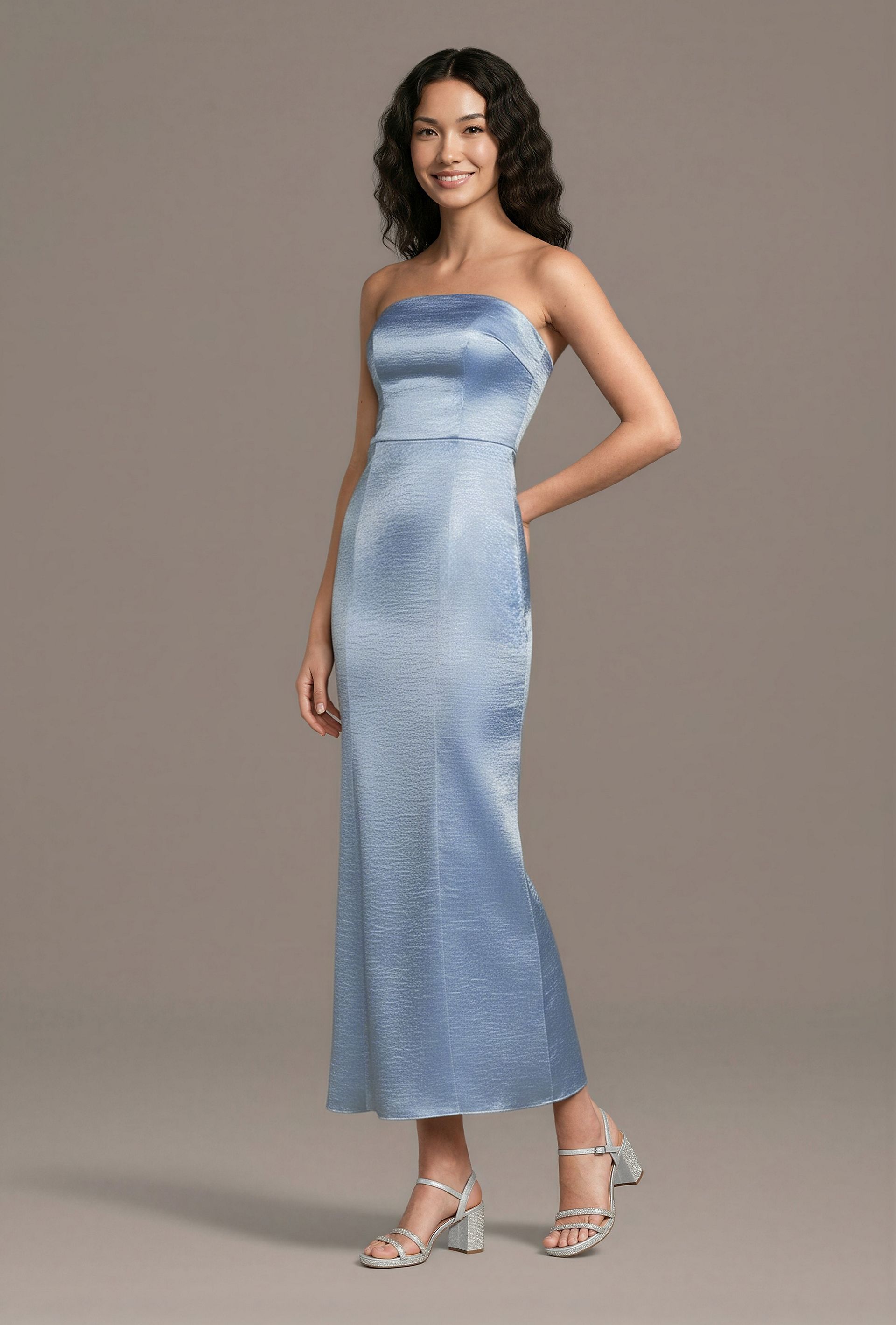 Picture of Hammered Charmeuse Strapless Midi Mermaid Dress
