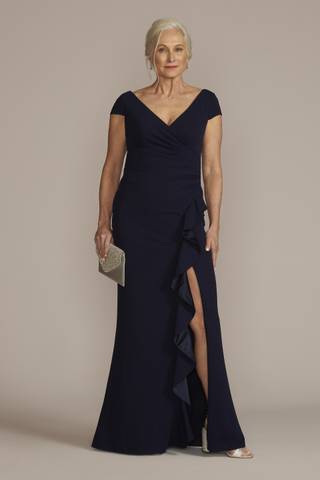 Picture of Short Sleeve Crepe Gown with Ruffled Skirt
