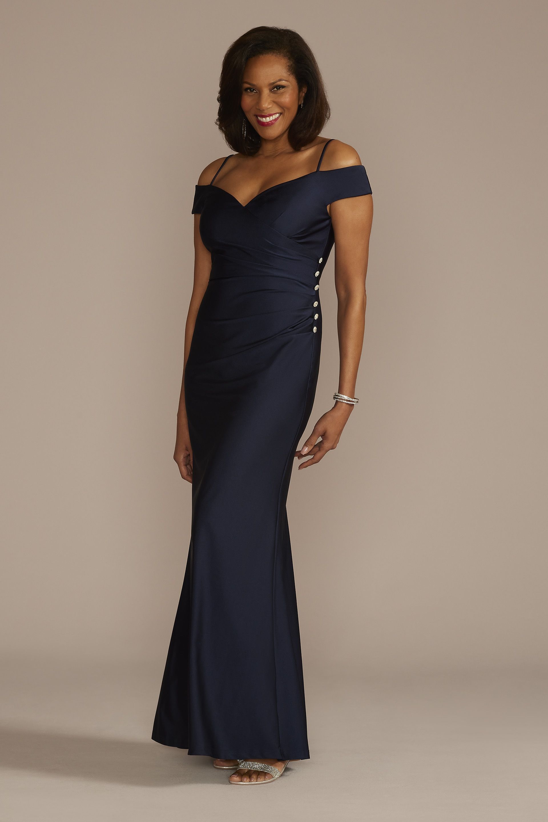 Picture of Off-the-Shoulder Ruched Sheath with Buttons