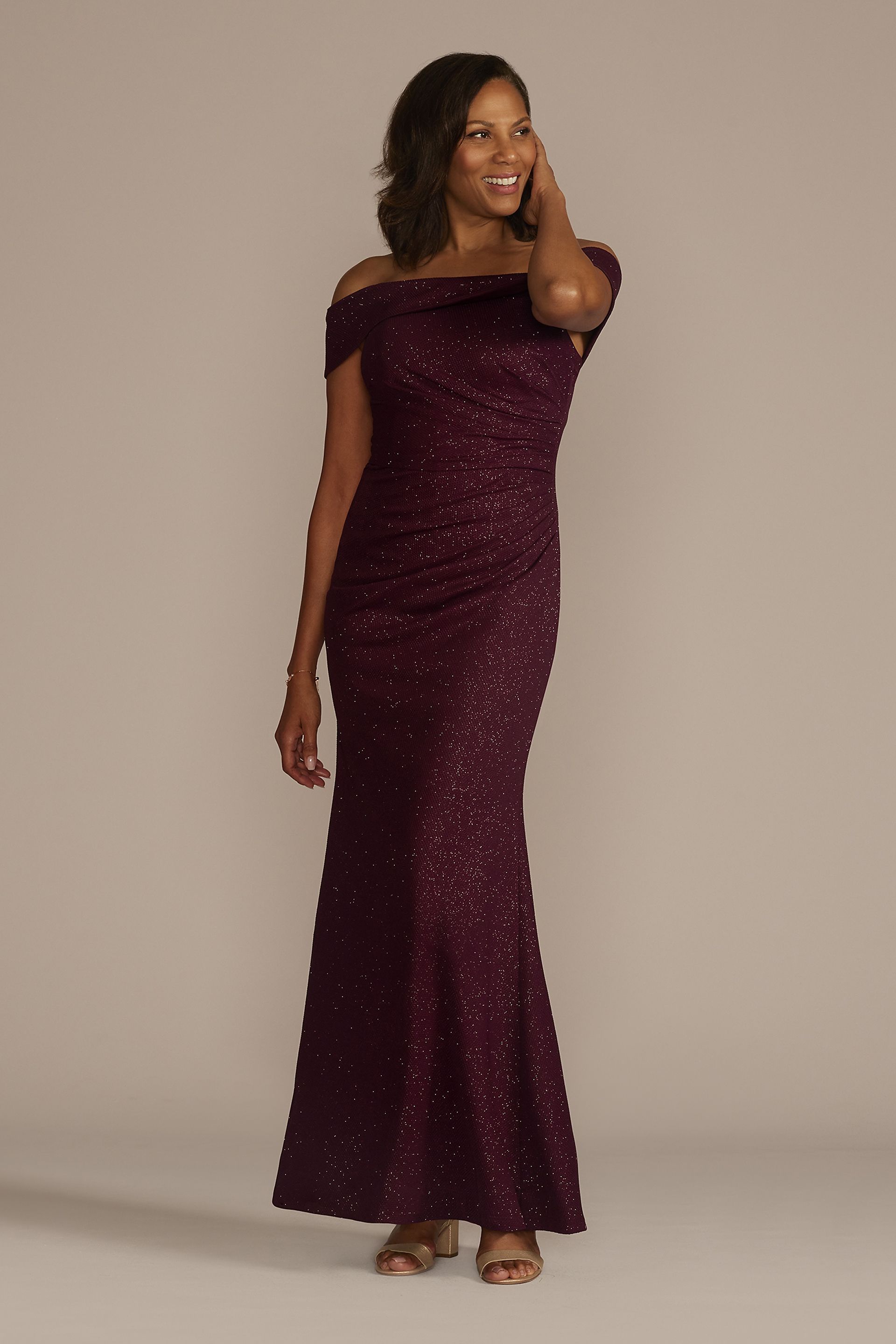 Glitter Knit Keyhole Sheath with Flutter Sleeve | David's Bridal