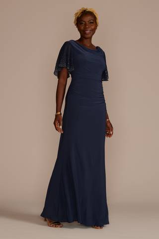 Picture of Embellished Short Sleeve Cowl Neck Jersey Sheath