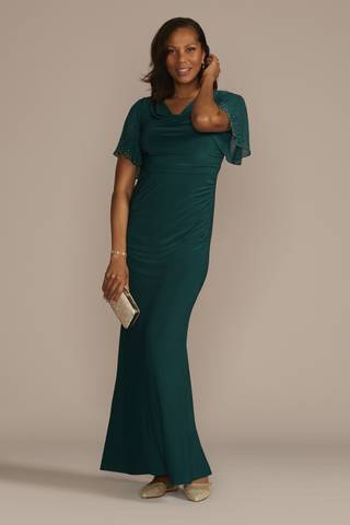Picture of Embellished Short Sleeve Cowl Neck Jersey Sheath