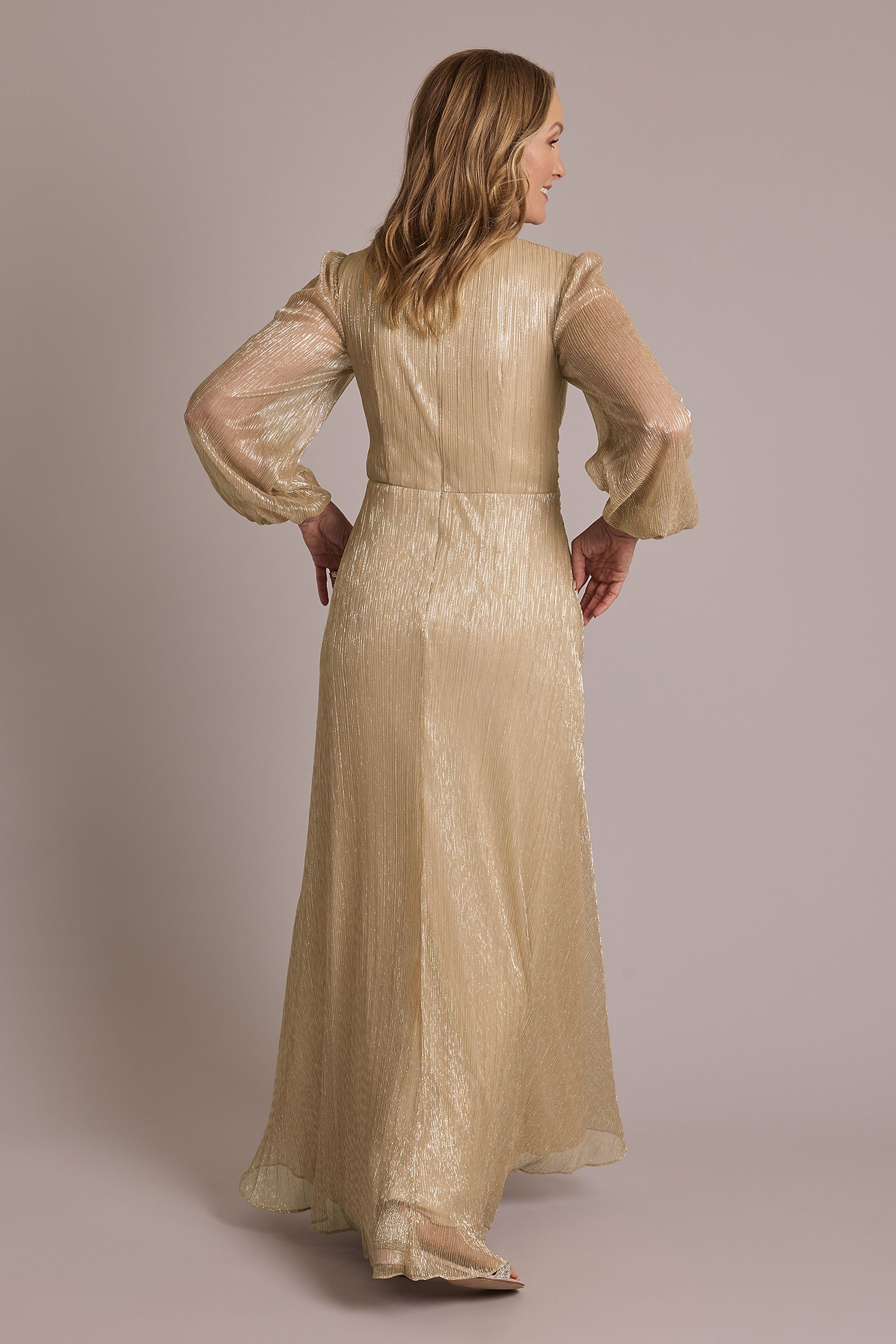 Metallic Long-Sleeve Knotted Sheath Dress | David's Bridal