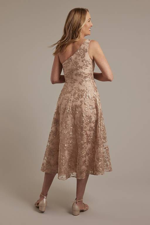 one shoulder tea length dresses One Shoulder Satin Pleated Tea Length Asymmetrical Bridesmaid Dress