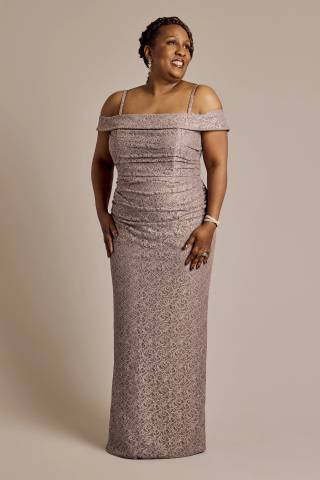 Picture of Off-the-Shoulder Ruched Lace Sheath Dress