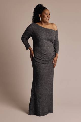 Picture of One-Shoulder Glitter Knit Sheath Dress
