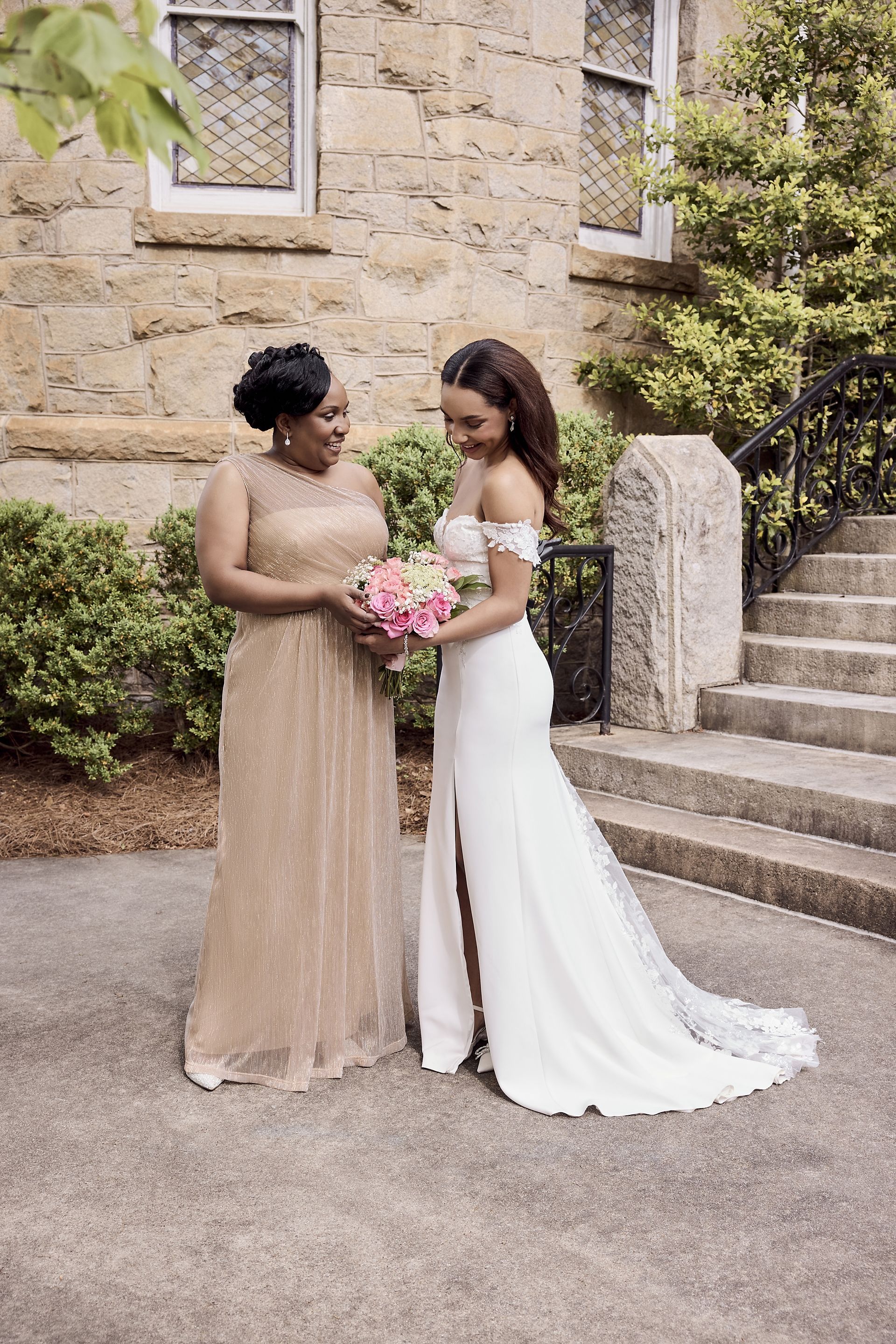 One-Shoulder Metallic Knit A-Line Dress | David's Bridal