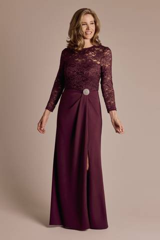 Picture of Long-Sleeve Lace and Crepe Soft A-Line Dress