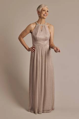 Picture of Metallic A-Line Dress with Jeweled Neckline