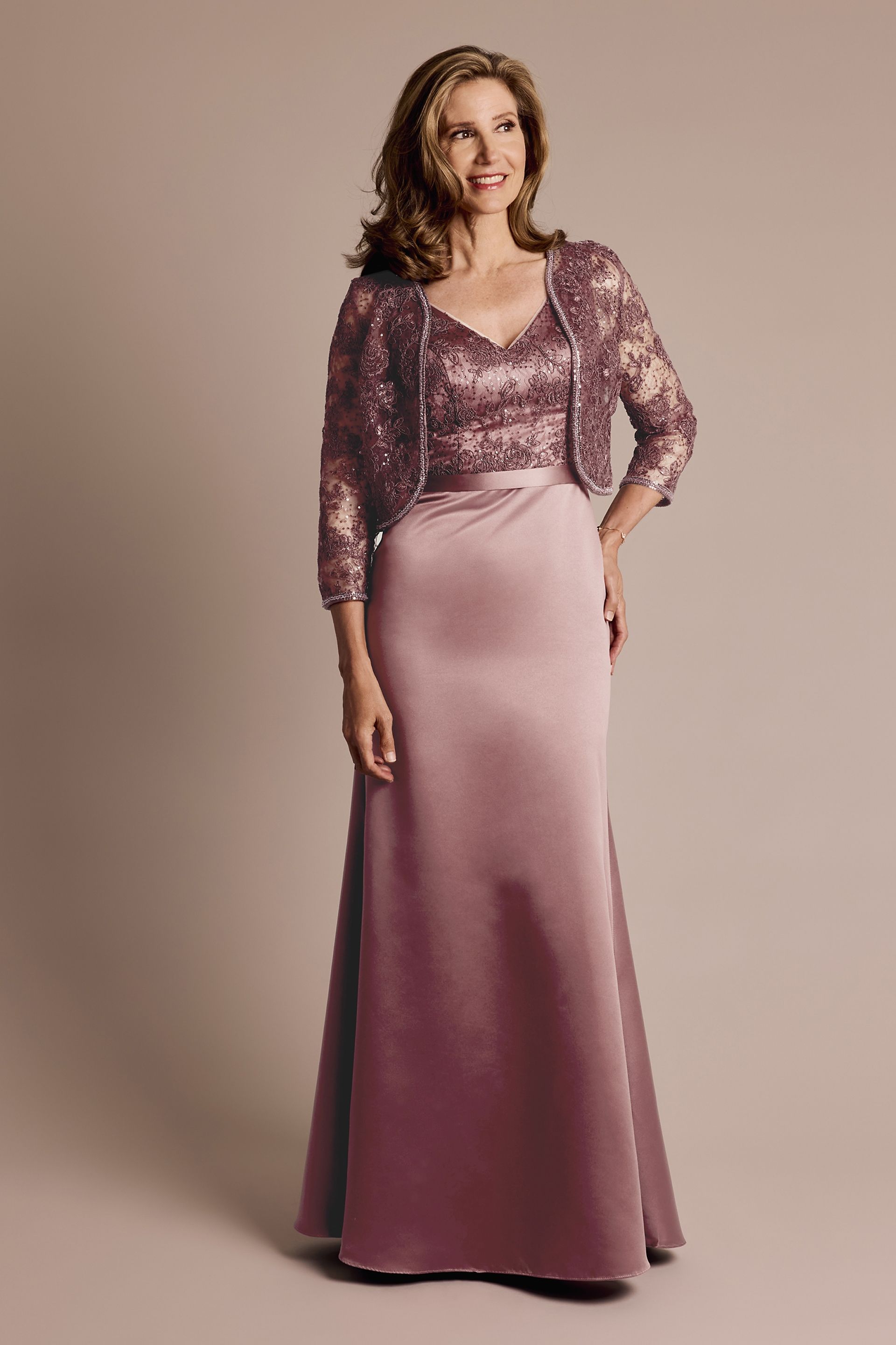 Sequin Embroidered Satin A-Line Jacket Dress | David's Bridal