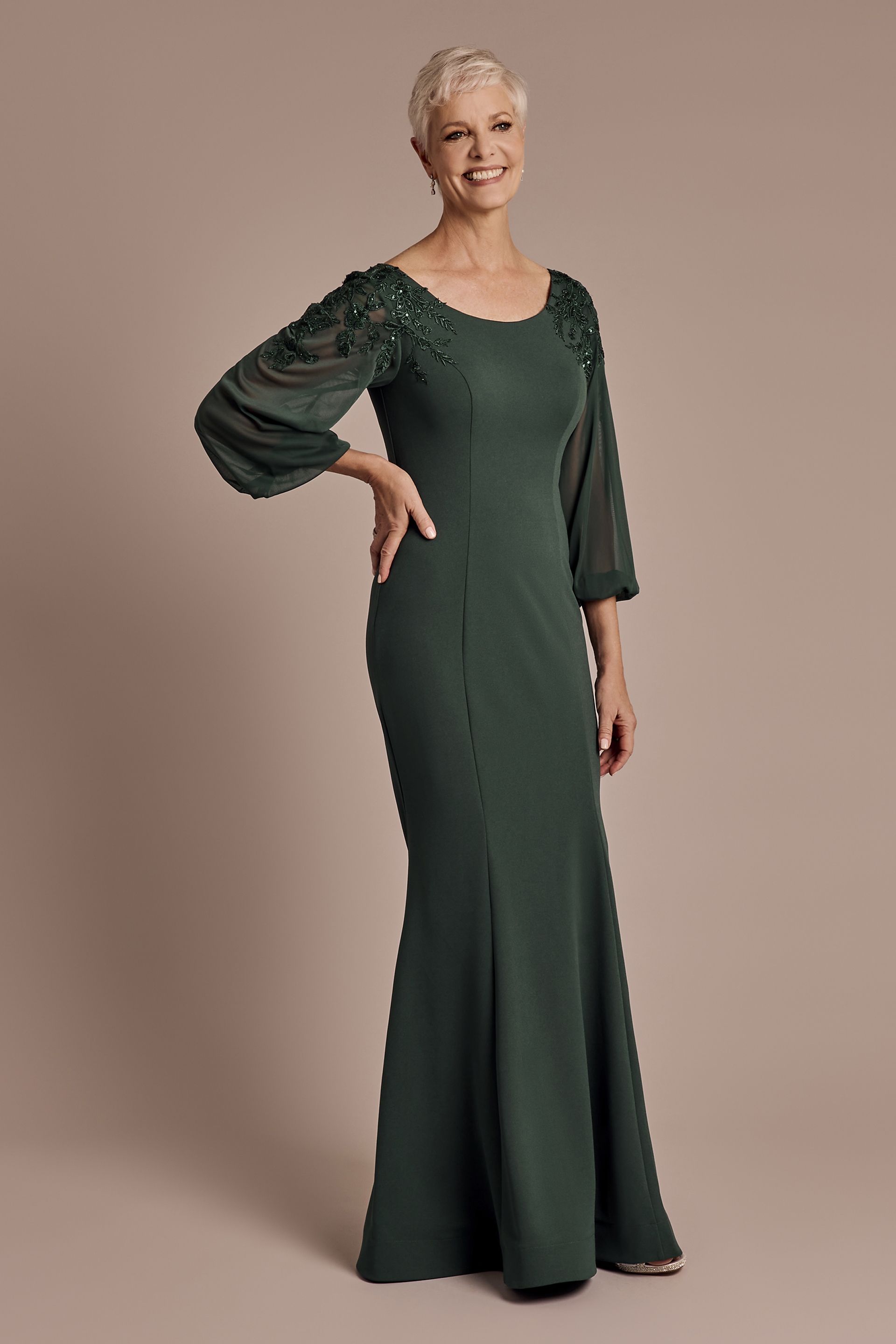 Picture of Chiffon Long Sleeve Mermaid Dress with 3D Flowers