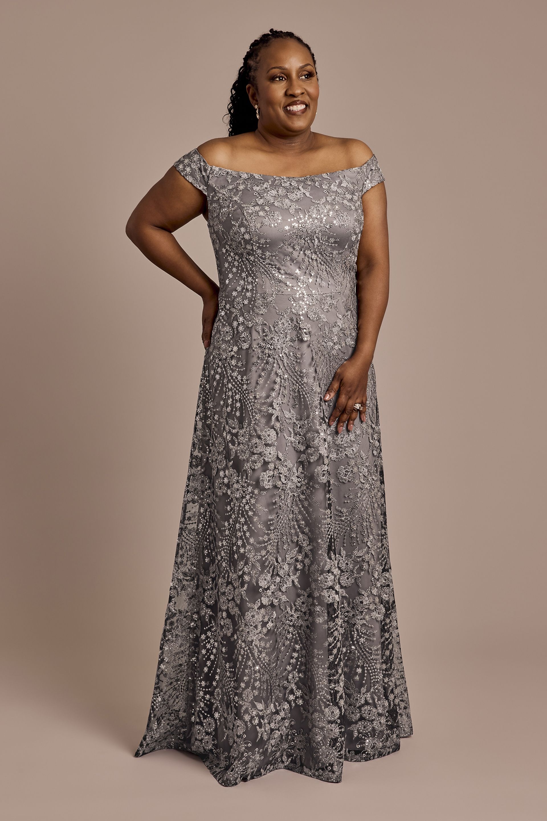 Picture of Off-the-Shoulder Sequin Embroidered A-Line Dress