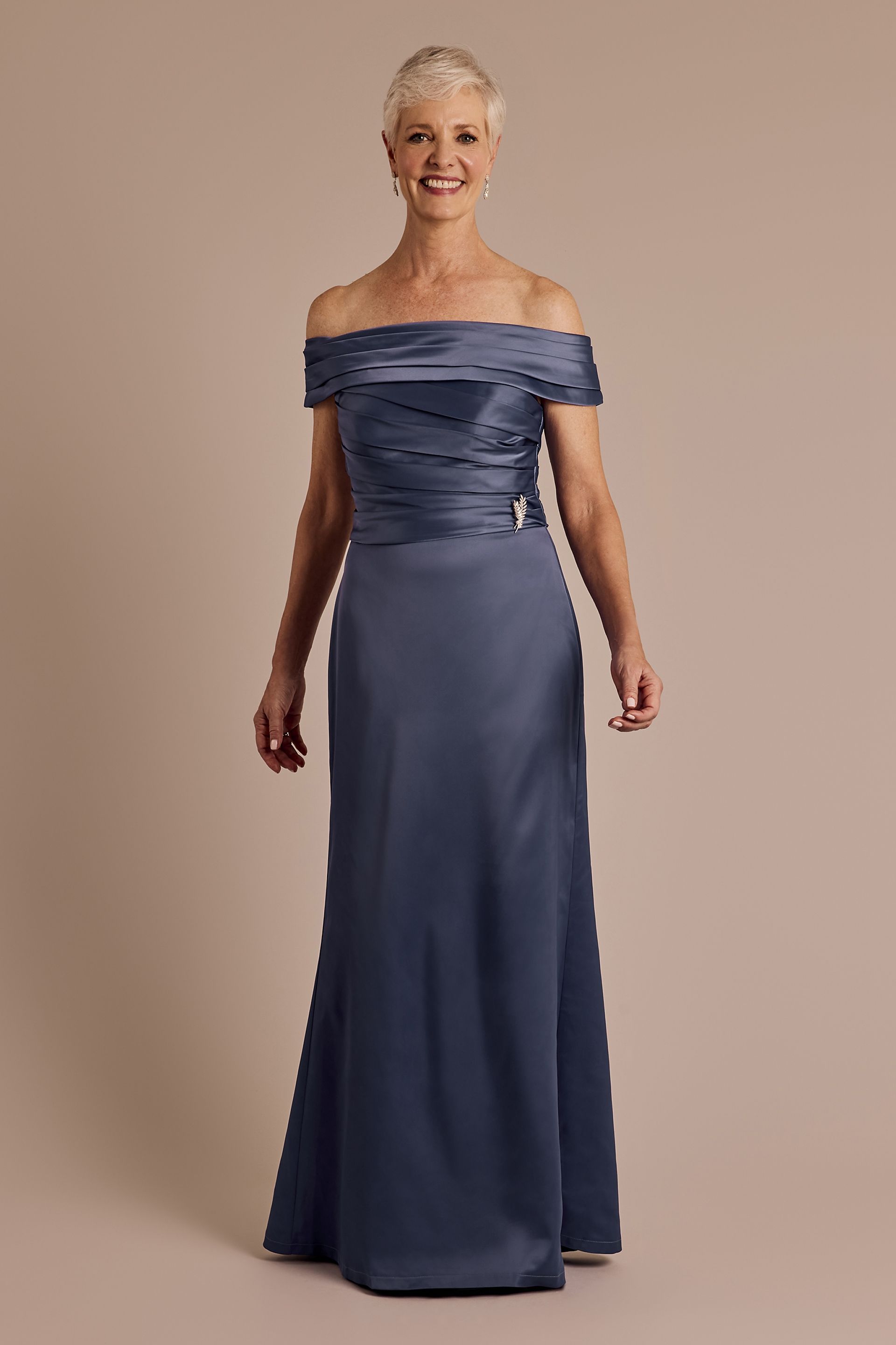 Picture of Off-the-Shoulder Matte Satin Pleated Bodice Sheath