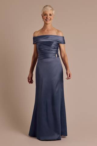 Picture of Off-the-Shoulder Matte Satin Pleated Bodice Sheath
