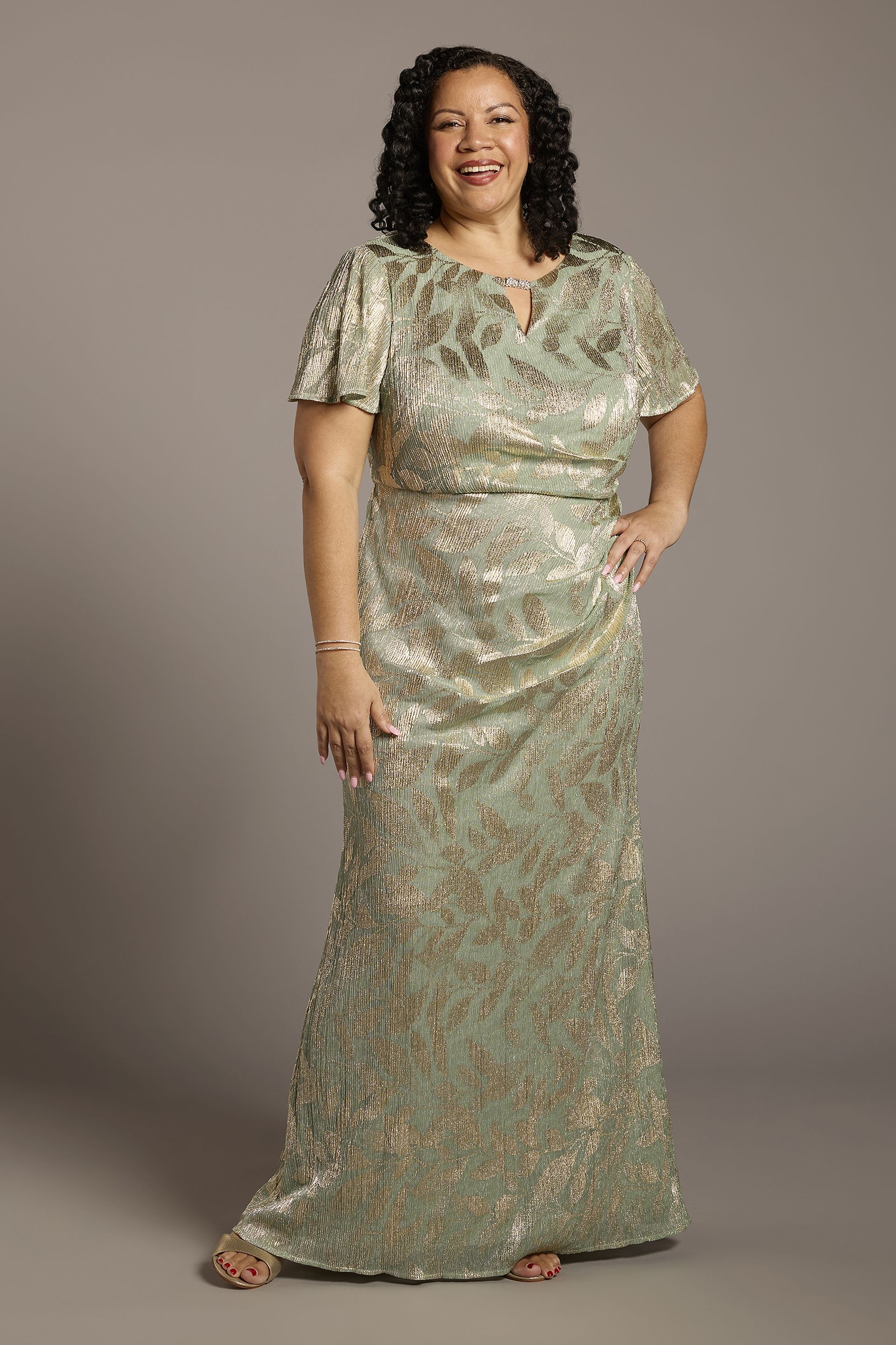Picture of Printed Flutter Sleeve Keyhole Dress