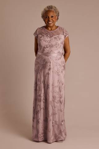 Picture of Plus Illusion Short Sleeve Embroidered Sheath