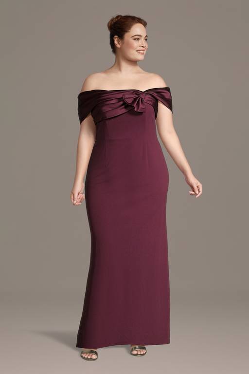 off shoulder crepe dress Off-shoulder Crepe Dress With Feather