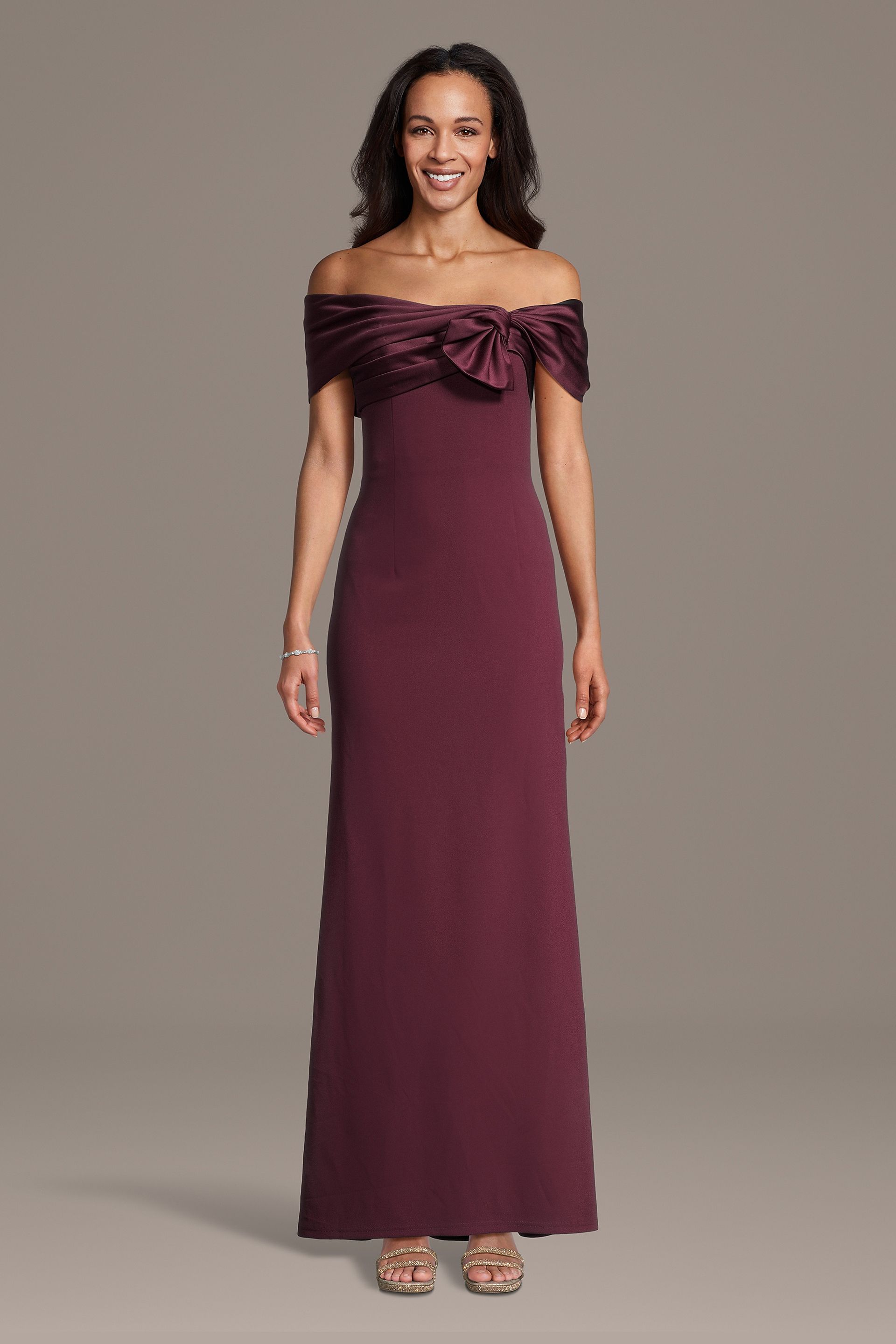 Picture of Asymmetrical Off-the-Shoulder Crepe Sheath Dress