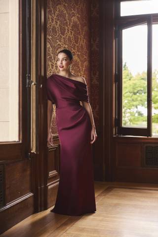 Picture of One-Shoulder Matte Satin Draped Mermaid Dress