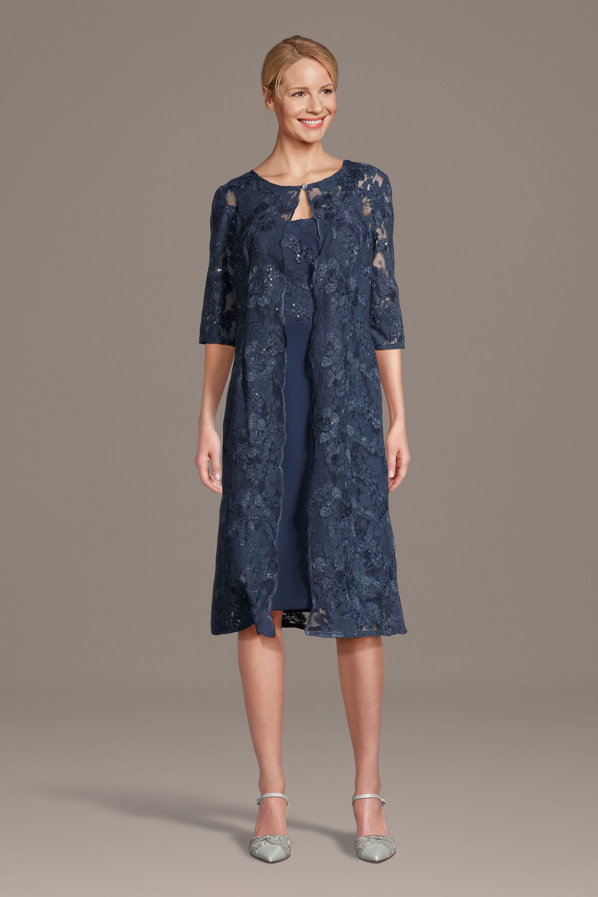 Picture of Crepe Sheath Dress with Coordinating Lace Jacket