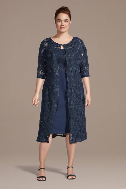 lace sheath dress with jacket 2 Pieces Sheath Mother of the Bride Dress with Long Sleeves Lace Jacke