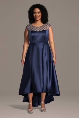 Picture of High-Low Sequin Latice Satin Tea-Length Dress