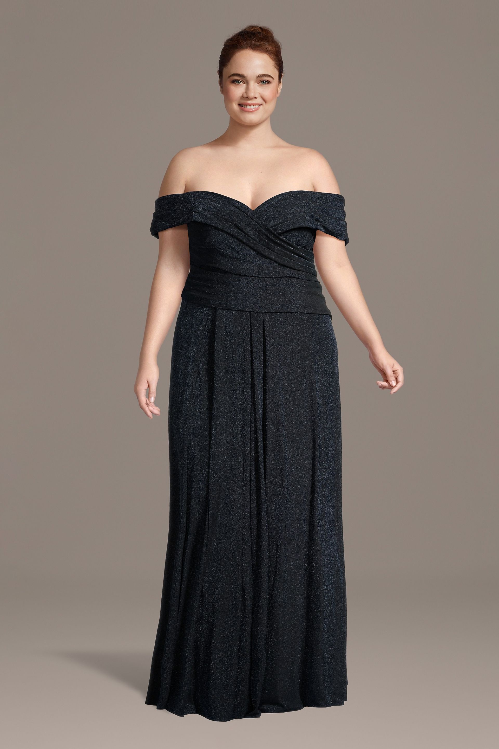 Off-the-Shoulder Draped Bodice A-Line Dress