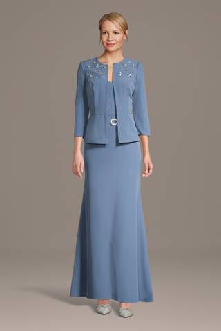 long sleeve grandmother of the bride dresses Rachel Allan RB8171 Scalloped V-Neck Flutter Sleeve A-Line Mother of the Bride Dress ROSE / 12