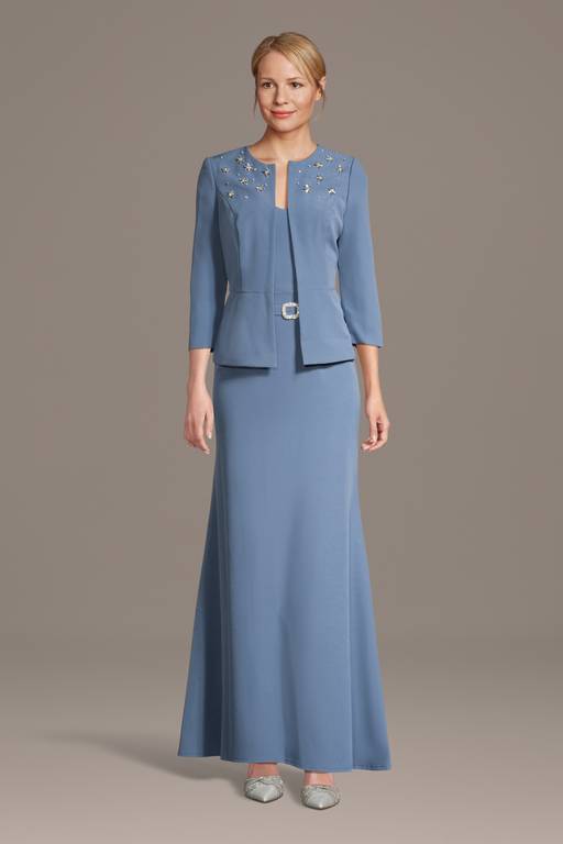 crepe peplum dress Crepe Peplum Jacket Dress with Jewel Trim