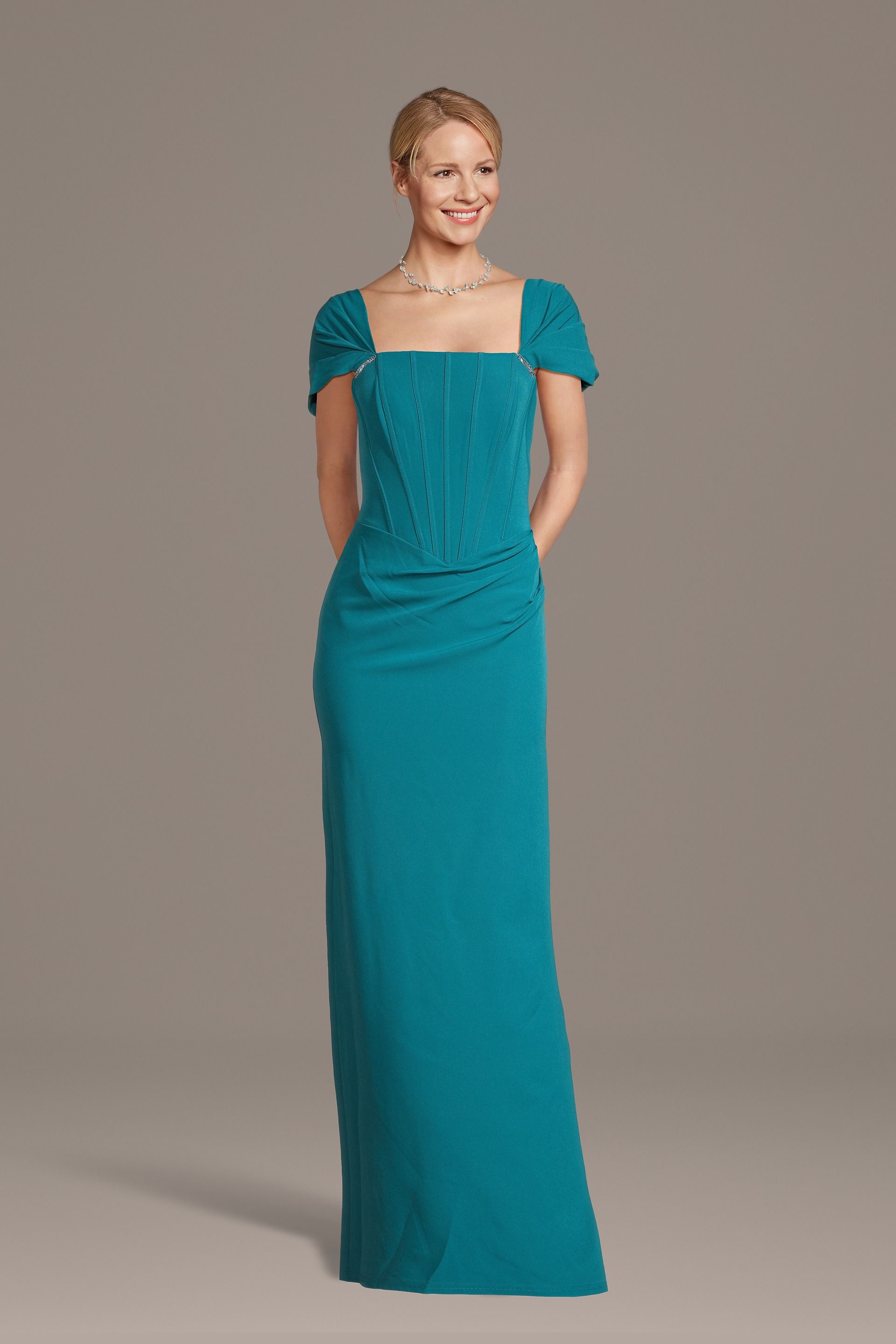 Picture of Cap Sleeve Crepe Corset Sheath Dress