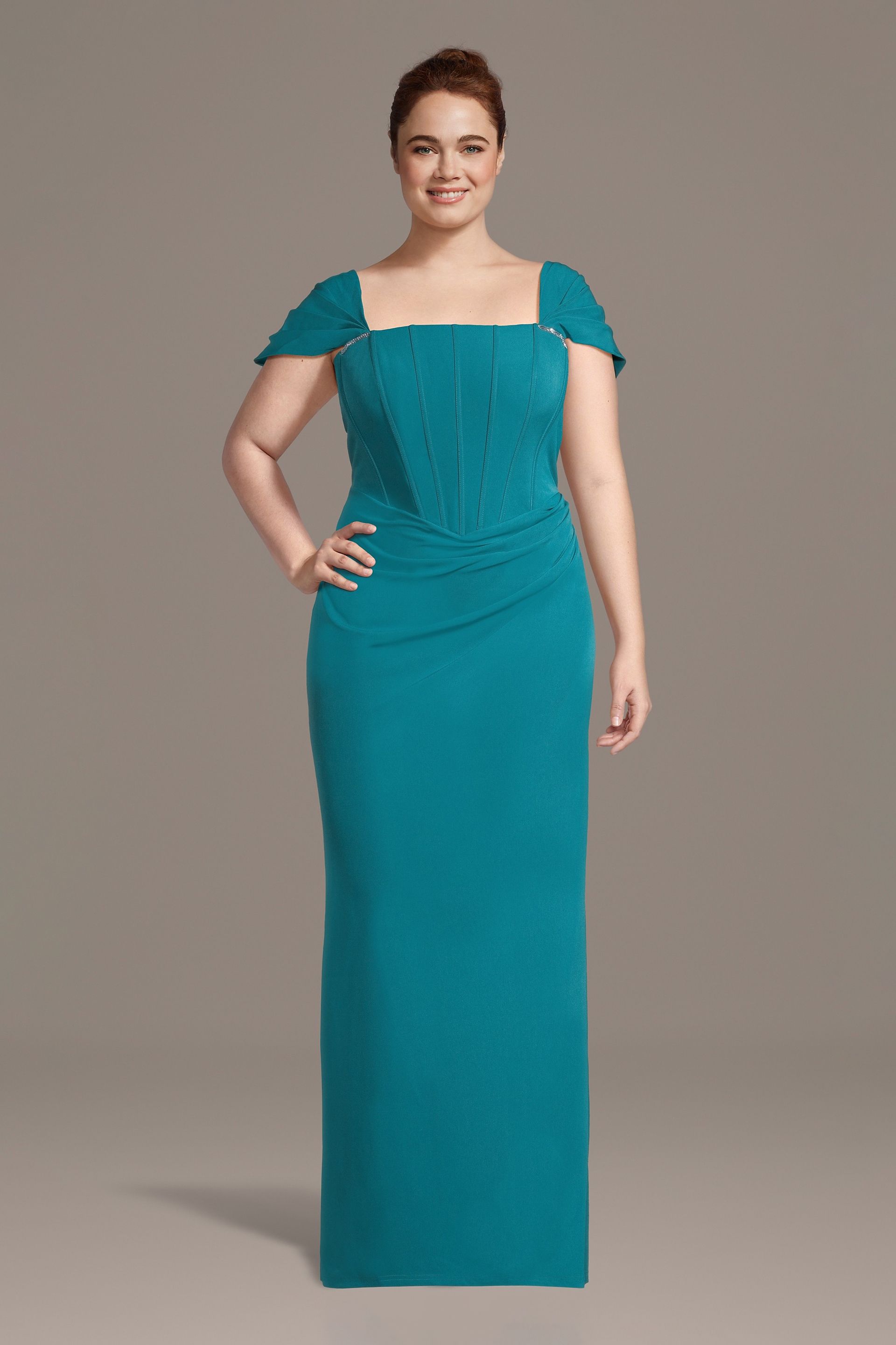 Cap Sleeve Crepe Corset Sheath Dress