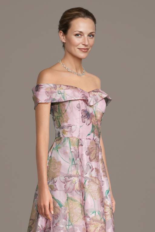 metallic asymmetrical dress Floral Print Metallic Asymmetrical A-Line Dress