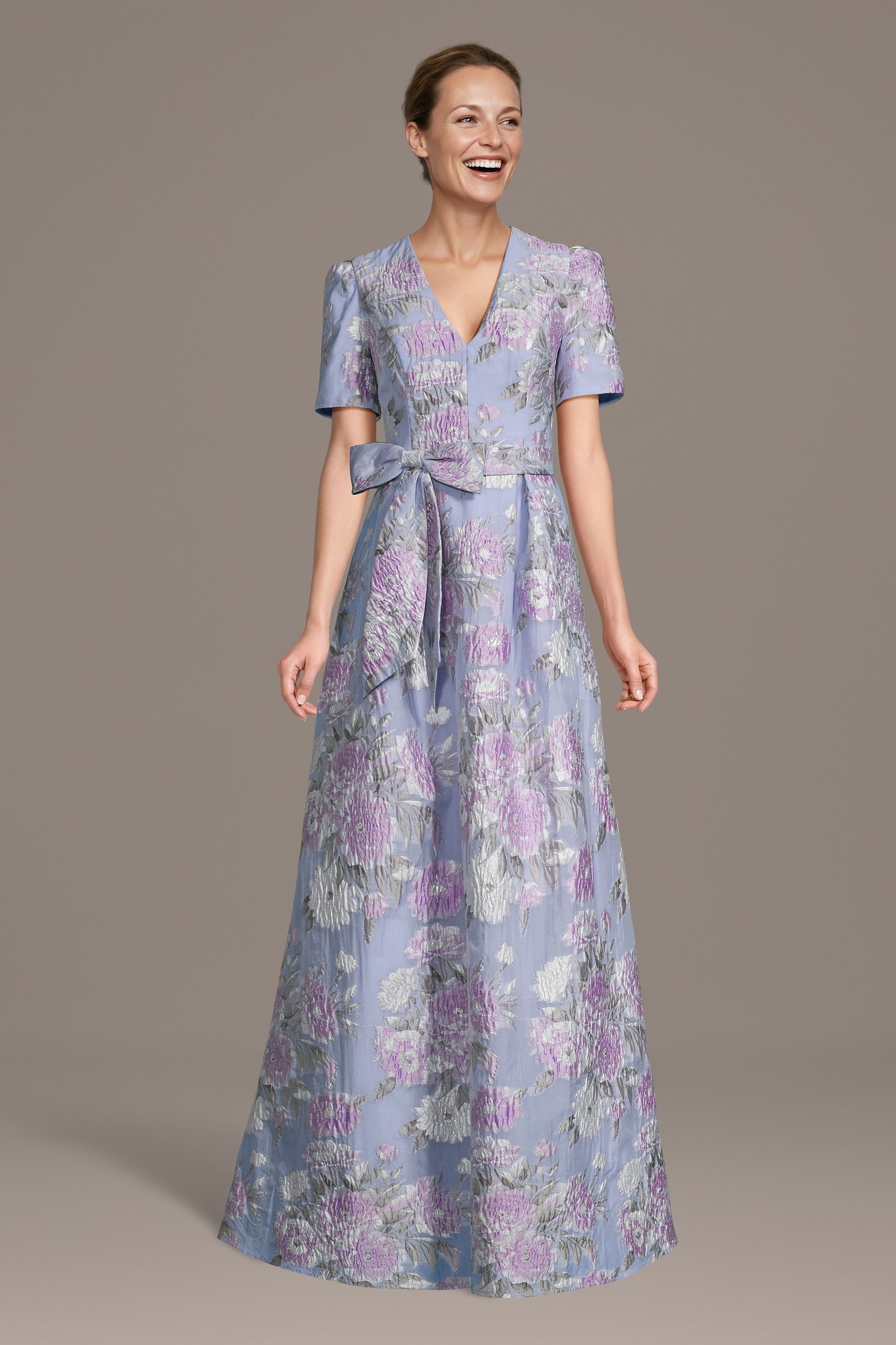 Off-the-Shoulder Brocade A-Line Dress