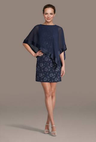 Picture of Short Lace Sheath Dress with Chiffon Capelet