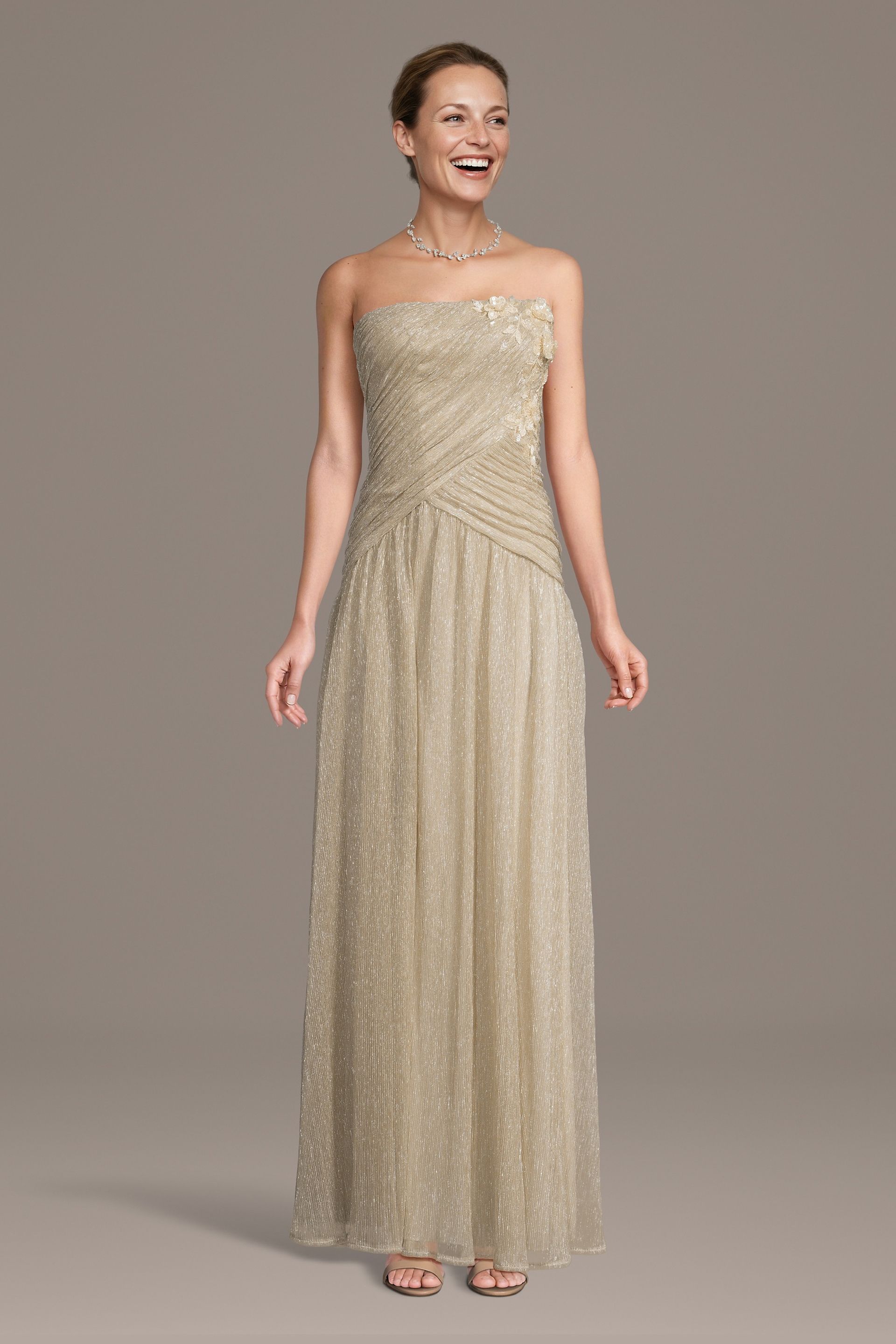Picture of Strapless Metallic Draped Drop Waist Dress