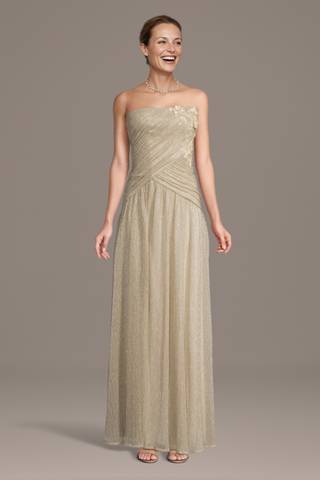 david's bridal gold mother of the bride dress Champagne Long Gold Mother Of The Bride Dresses Lara Embroidered Long Sleeve A-Line Dress David's