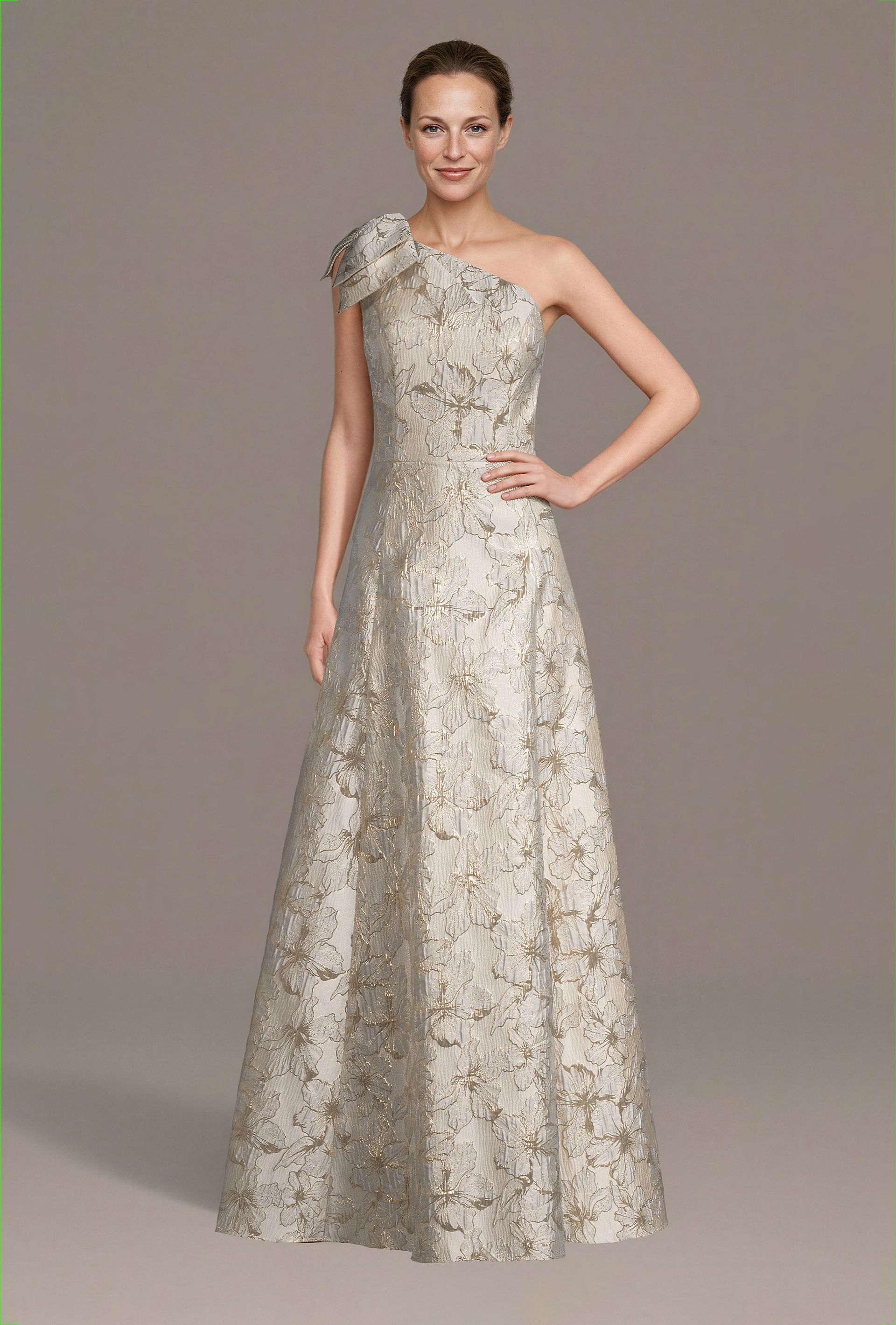 Picture of Bow Shoulder Brocade A-Line Dress