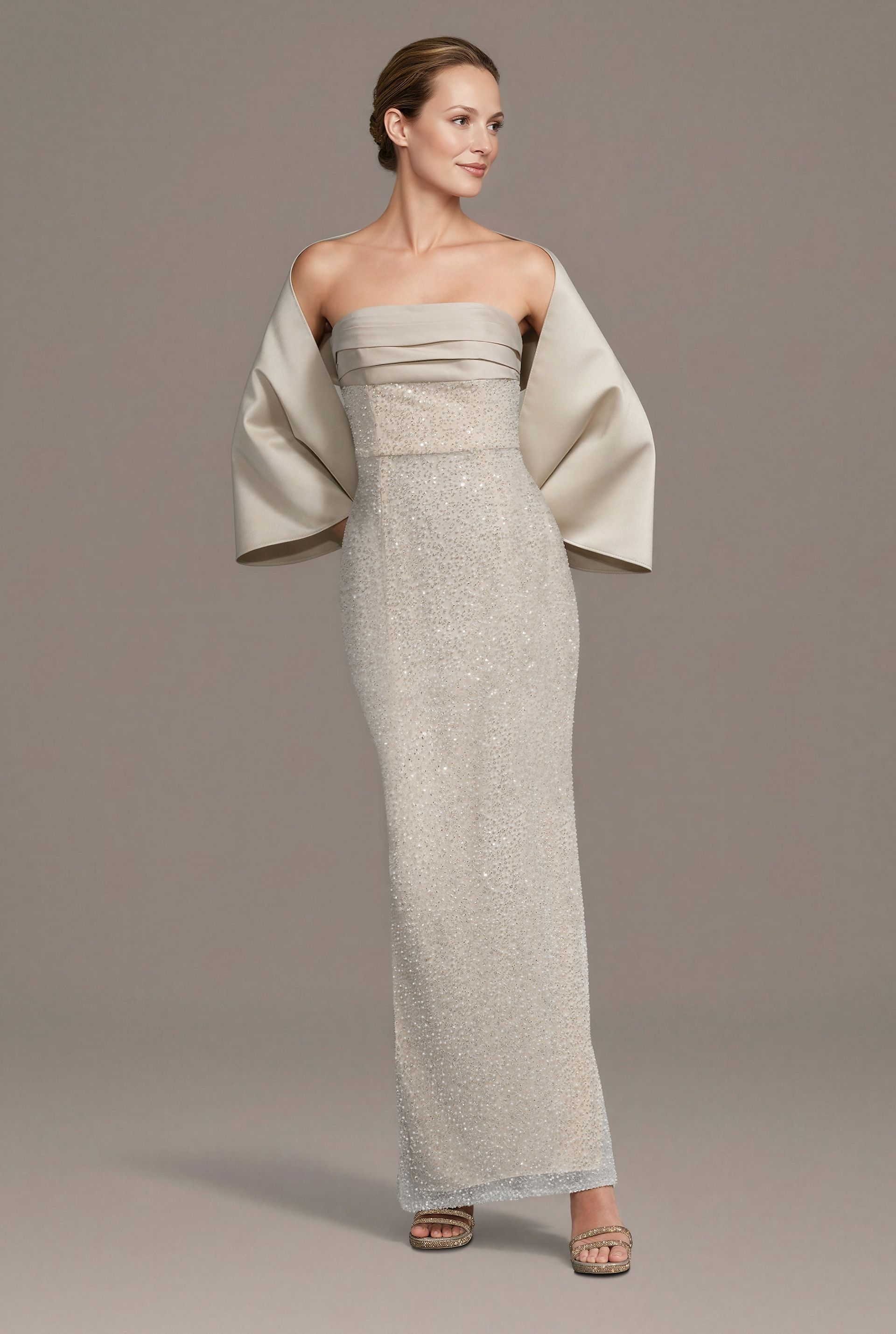 Picture of Strapless Beaded Sheath Dress with Matching Wrap