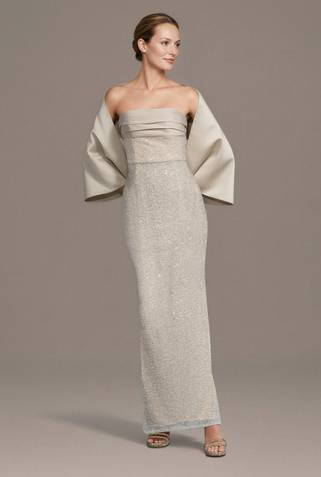 davids bridal gold dresses Sequin V-Neck Bridesmaid Dress with Satin Piping