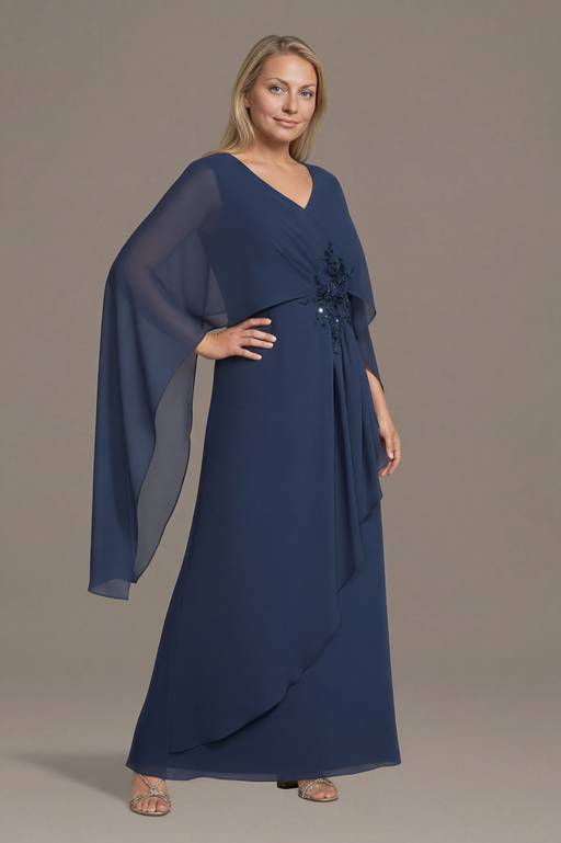 chiffon cape dress plus size A-Line Plus Size Curve Mother of the Bride Dresses Elegant Cape Dress BL Dress