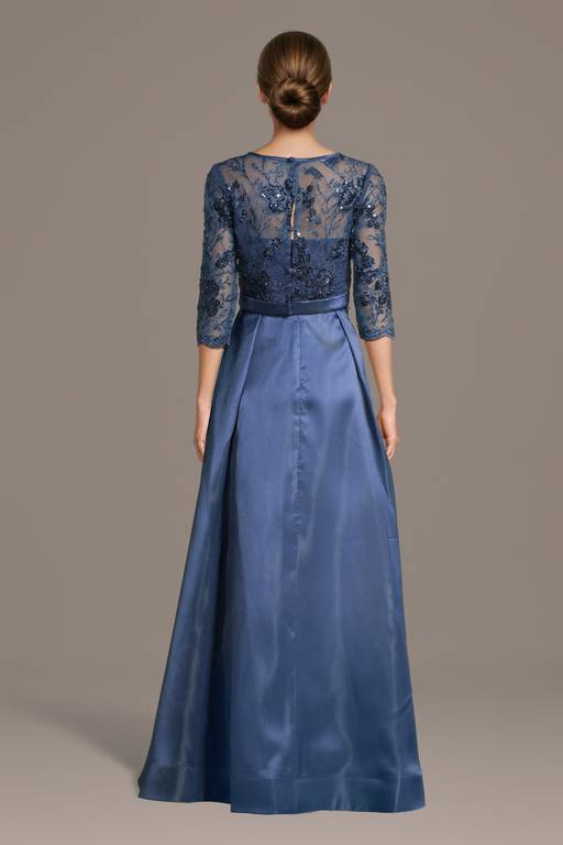popover formal dress Satin A-Line Dress with Embroidered Popover Jacket