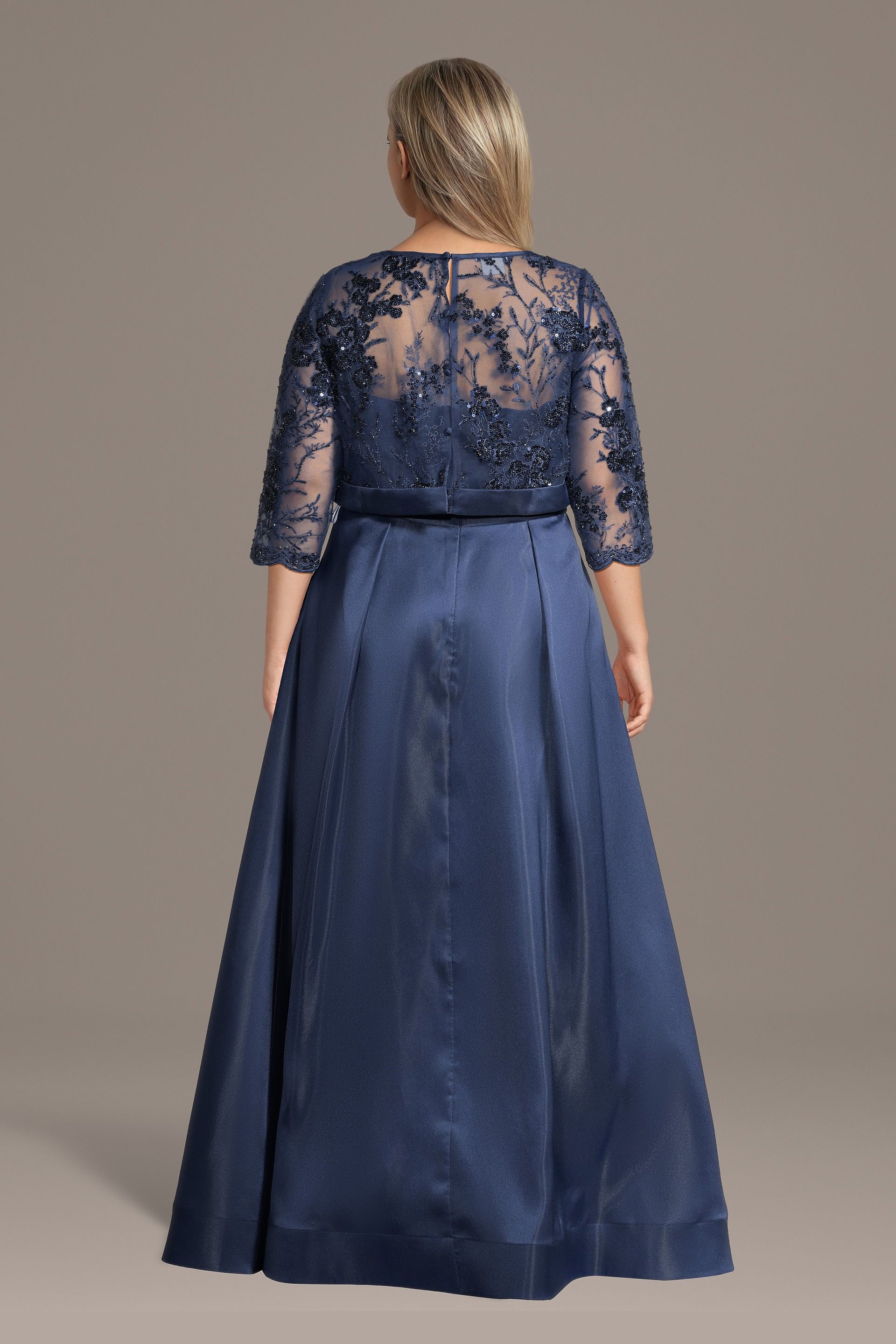 Satin A-Line Dress with Embroidered Popover Jacket