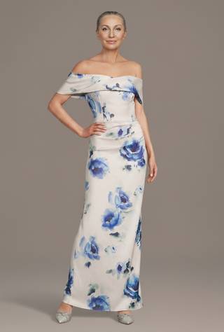 Picture of Off-the-Shoulder Floral Matte Satin Sheath Dress