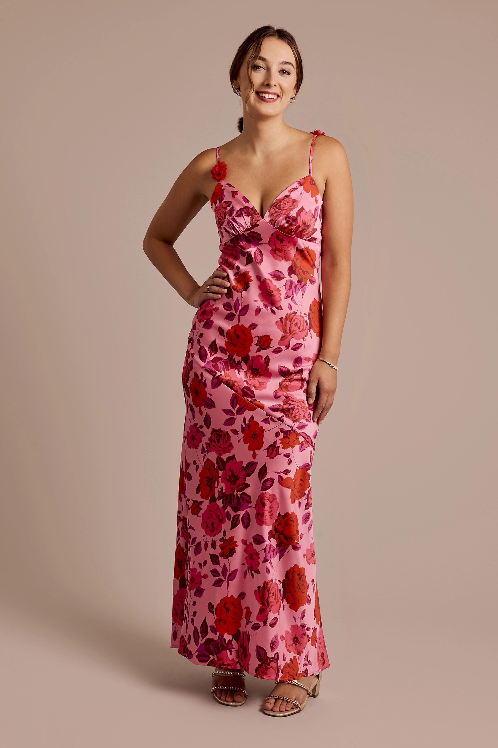 Picture of Rosette Strap Floral Print Slip Dress