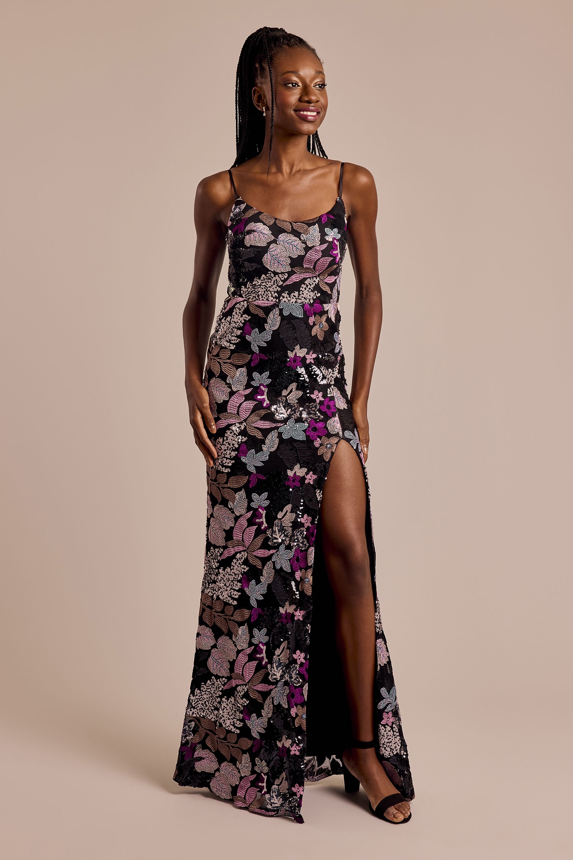 Picture of Floral Print Sequin Spaghetti Strap Sheath Dress
