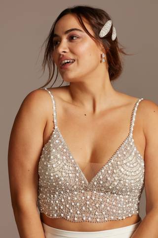 View DB Studio Embellished Spaghetti Strap Wedding Separates Top in all available color and sizes Picture of Embellished Spaghetti Strap Wedding Separates Top