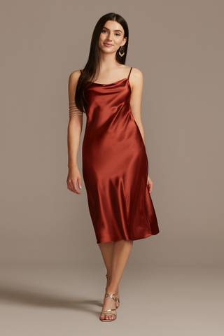 Picture of Midi Satin Slip Dress with Spaghetti Straps
