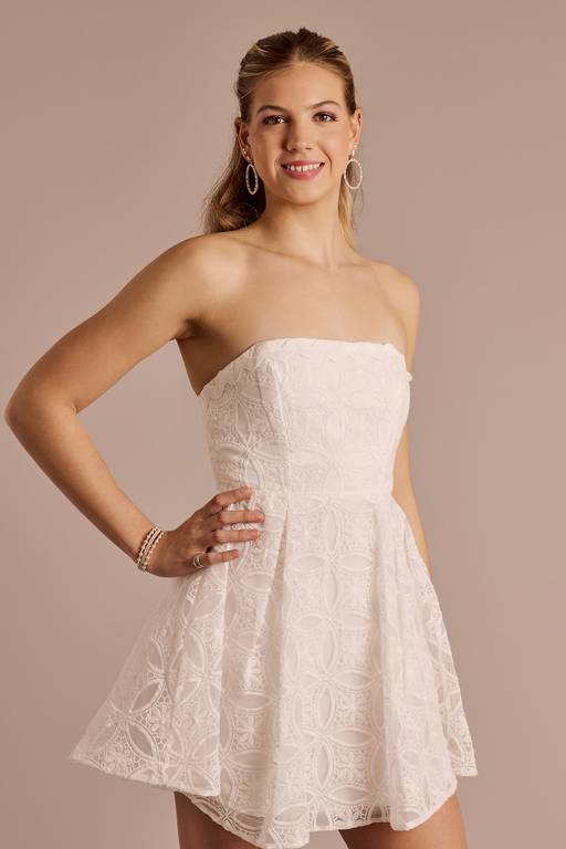 eyelet strapless mini dress Vacay Season Eyelet Strapless Mini Dress | Ready-To-Ship