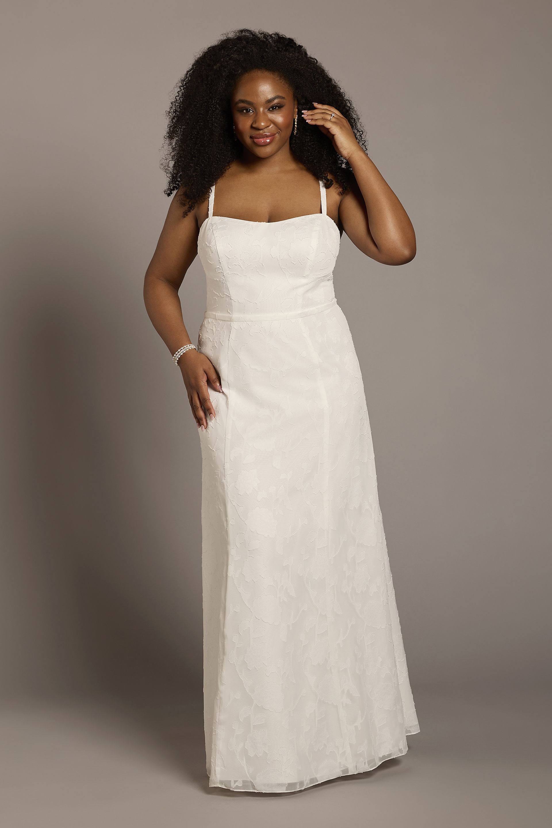 Spaghetti Strap Jacquard A-Line Dress | David's Bridal
